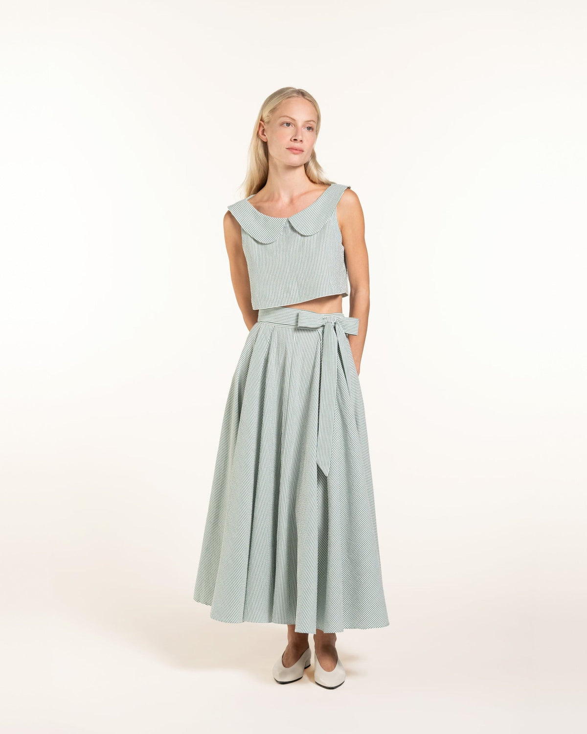 Zhiggie Anane Skirt in sage stripes