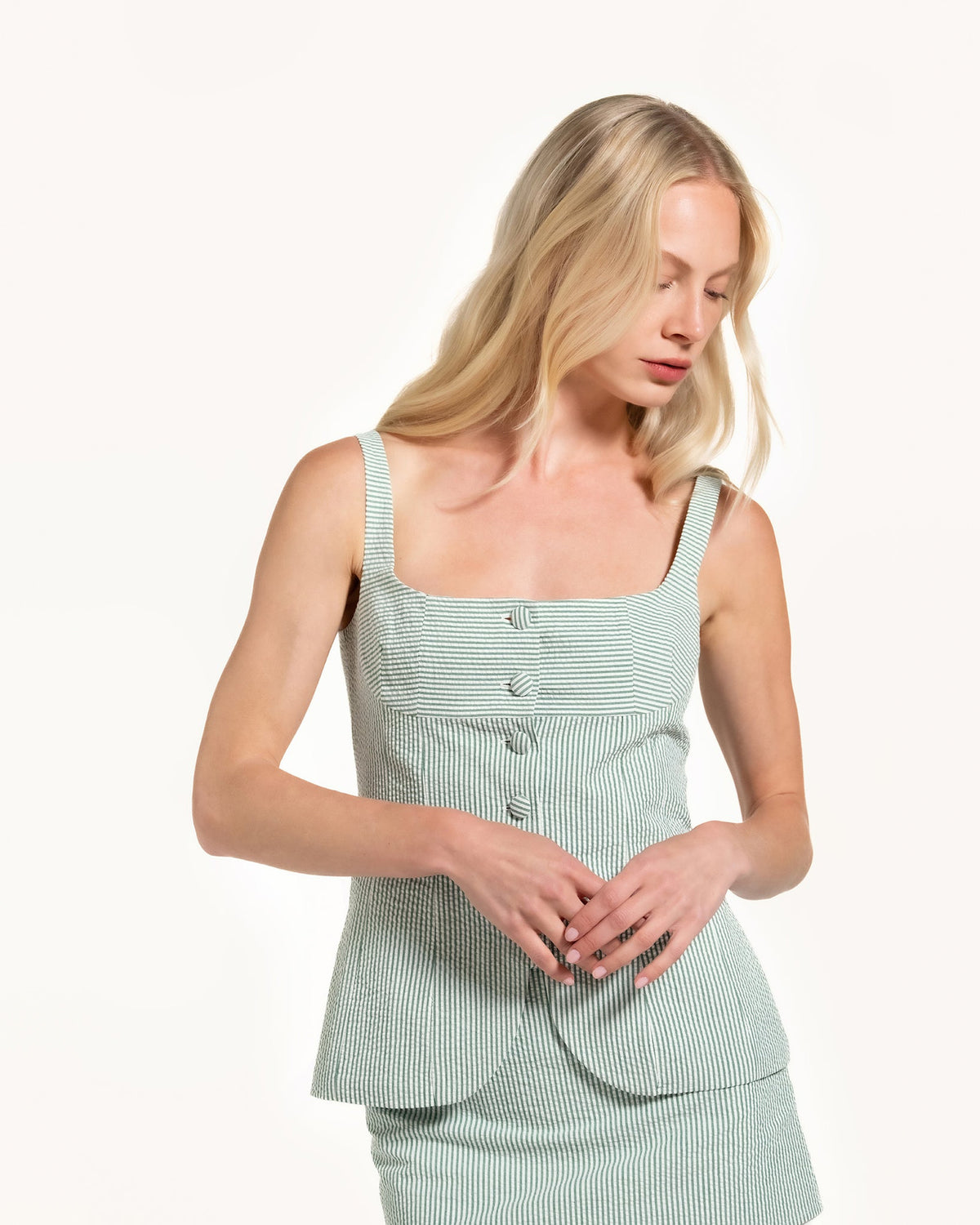 Zhiggie Colette Top in sage stripes