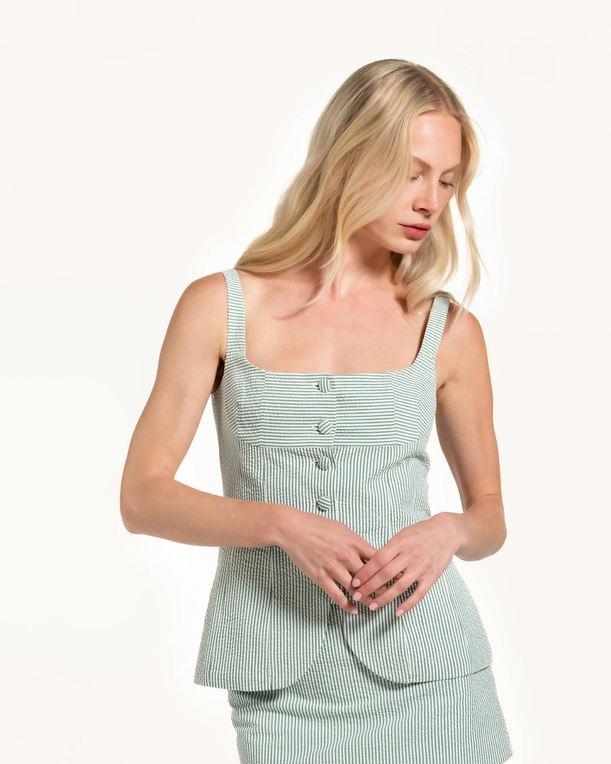 Zhiggie Colette Top in sage stripes