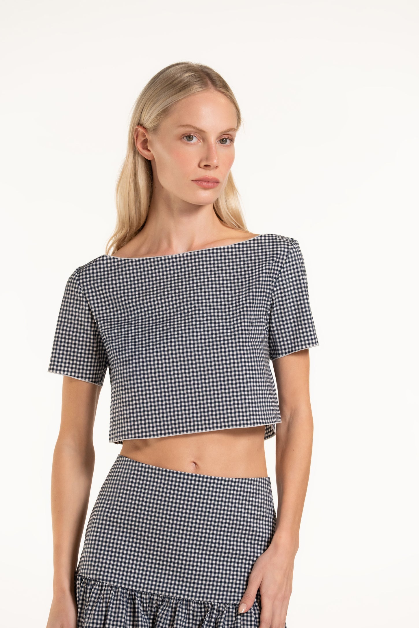 Chloé Top - Navy - Gingham