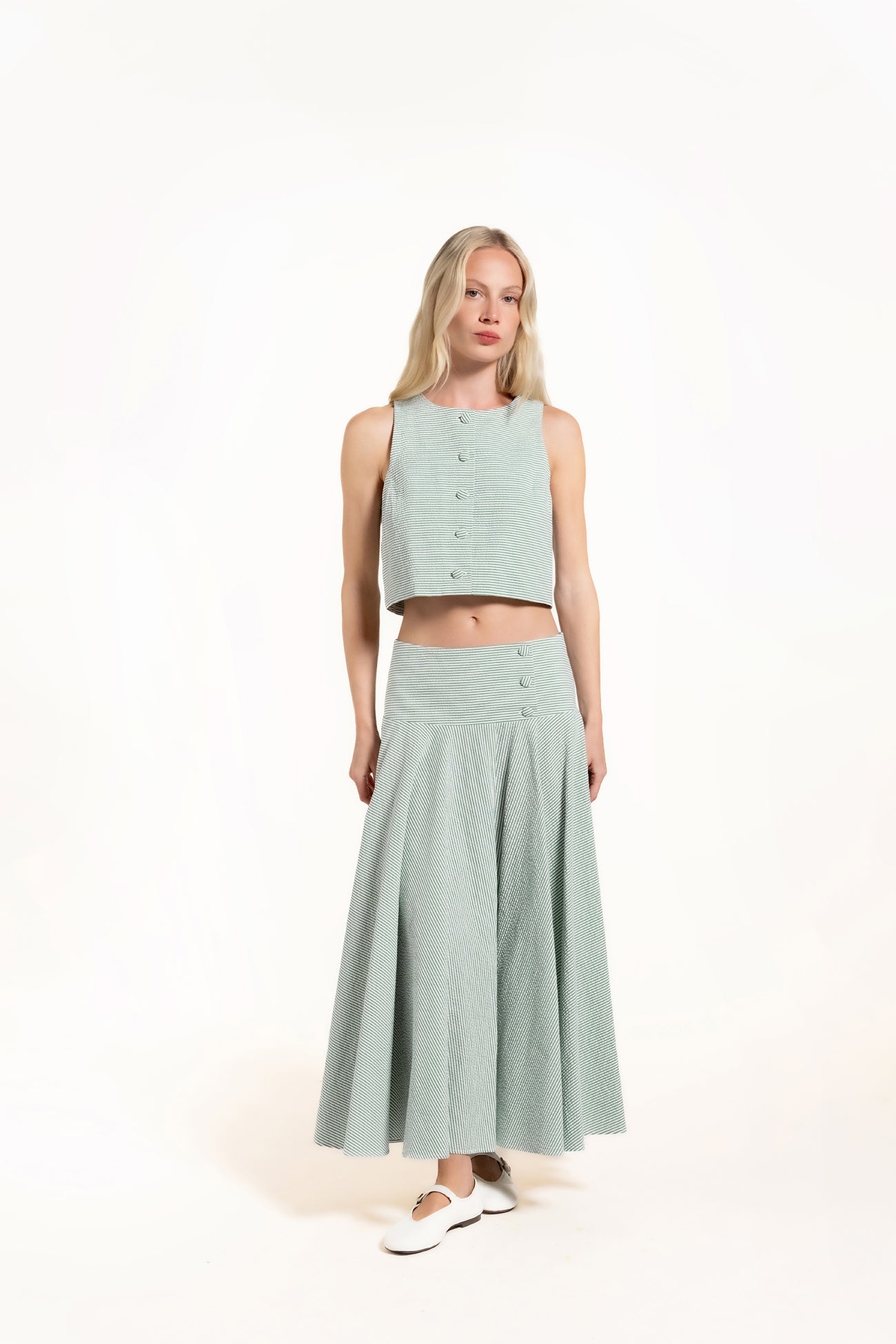Zhiggie Dolly Skirt in sage stripes