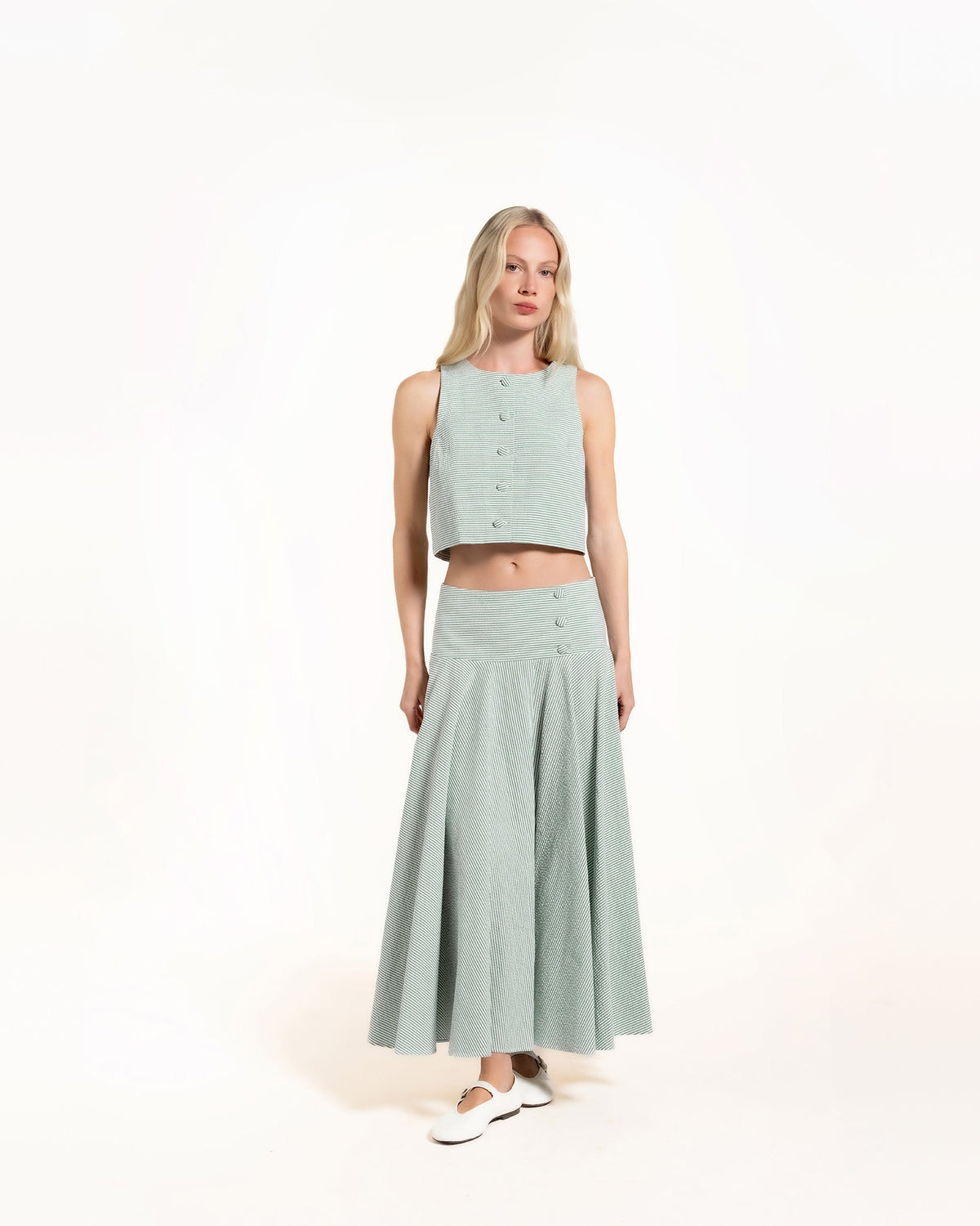 Zhiggie Dolly Skirt in sage stripes