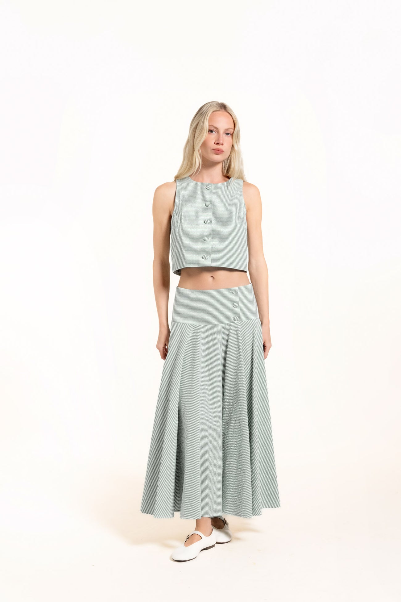 Dacha Top - Sage - Stripes