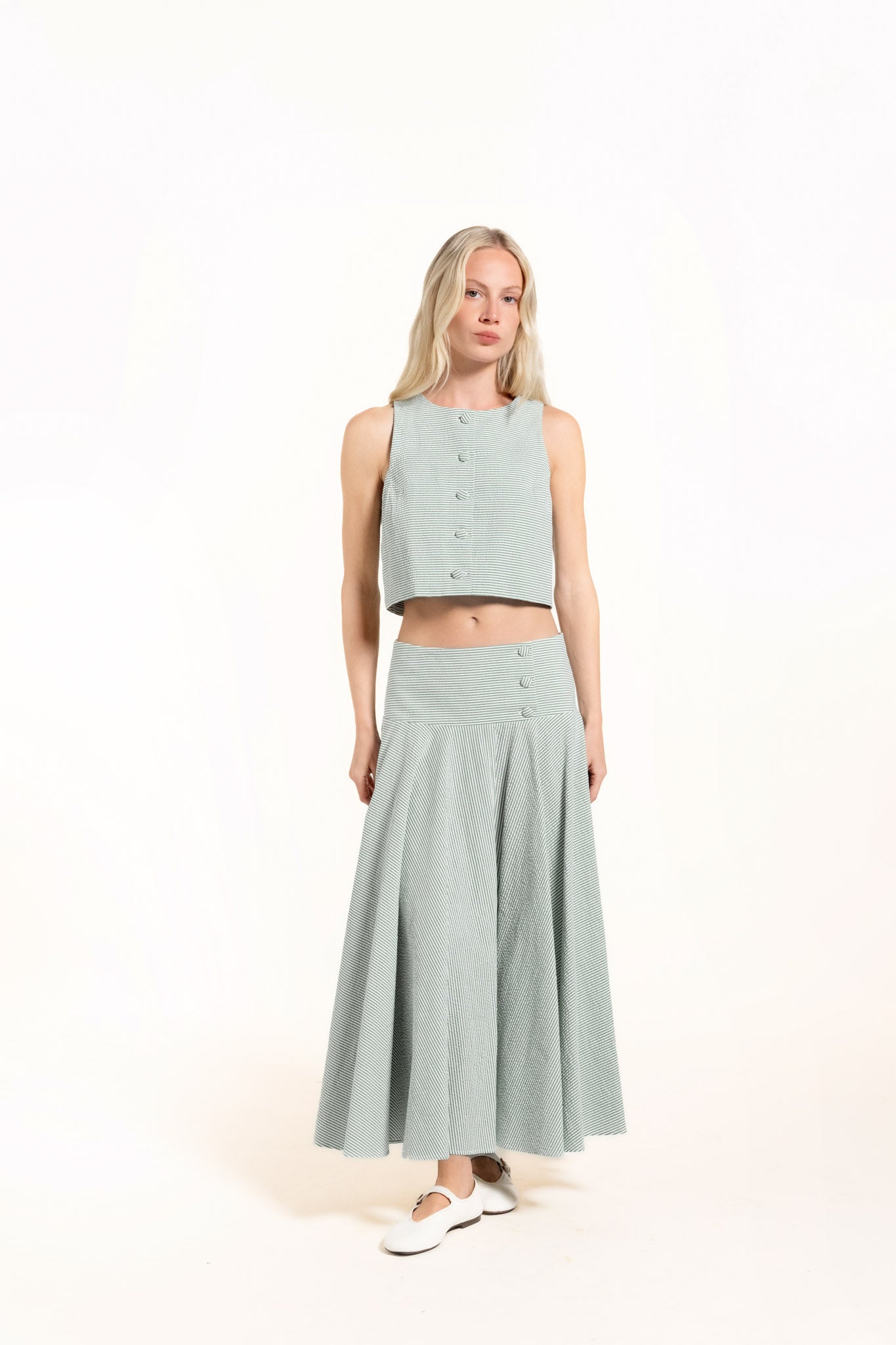 Dacha Top - Sage - Stripes