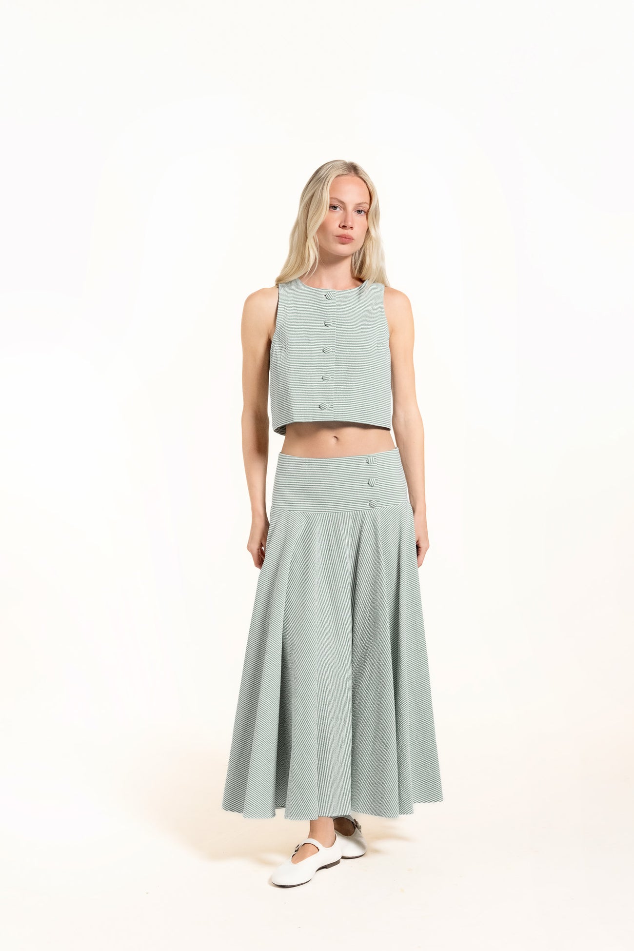 Dolly Skirt - Sage - Stripes