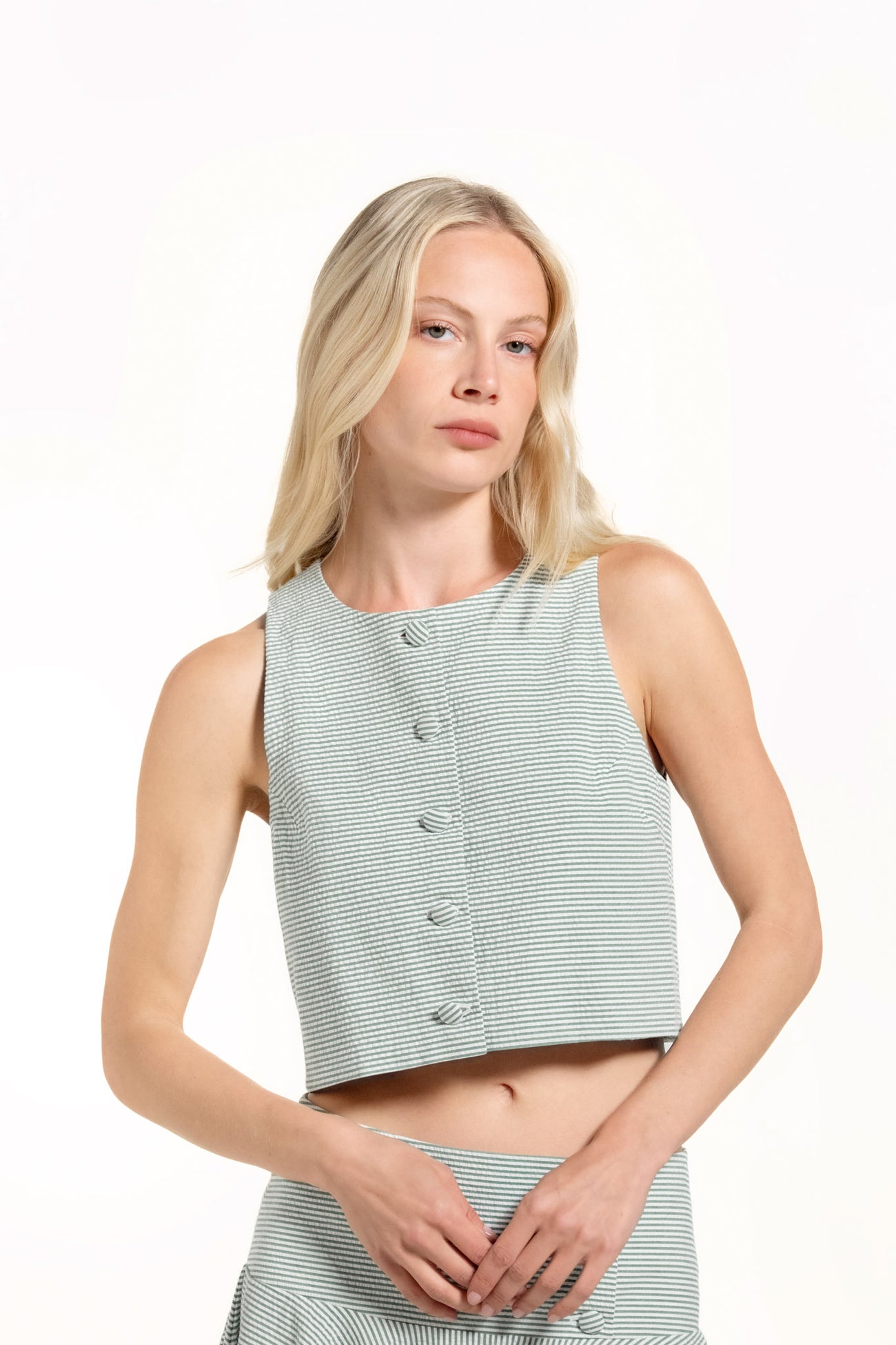 Dacha Top - Sage - Stripes