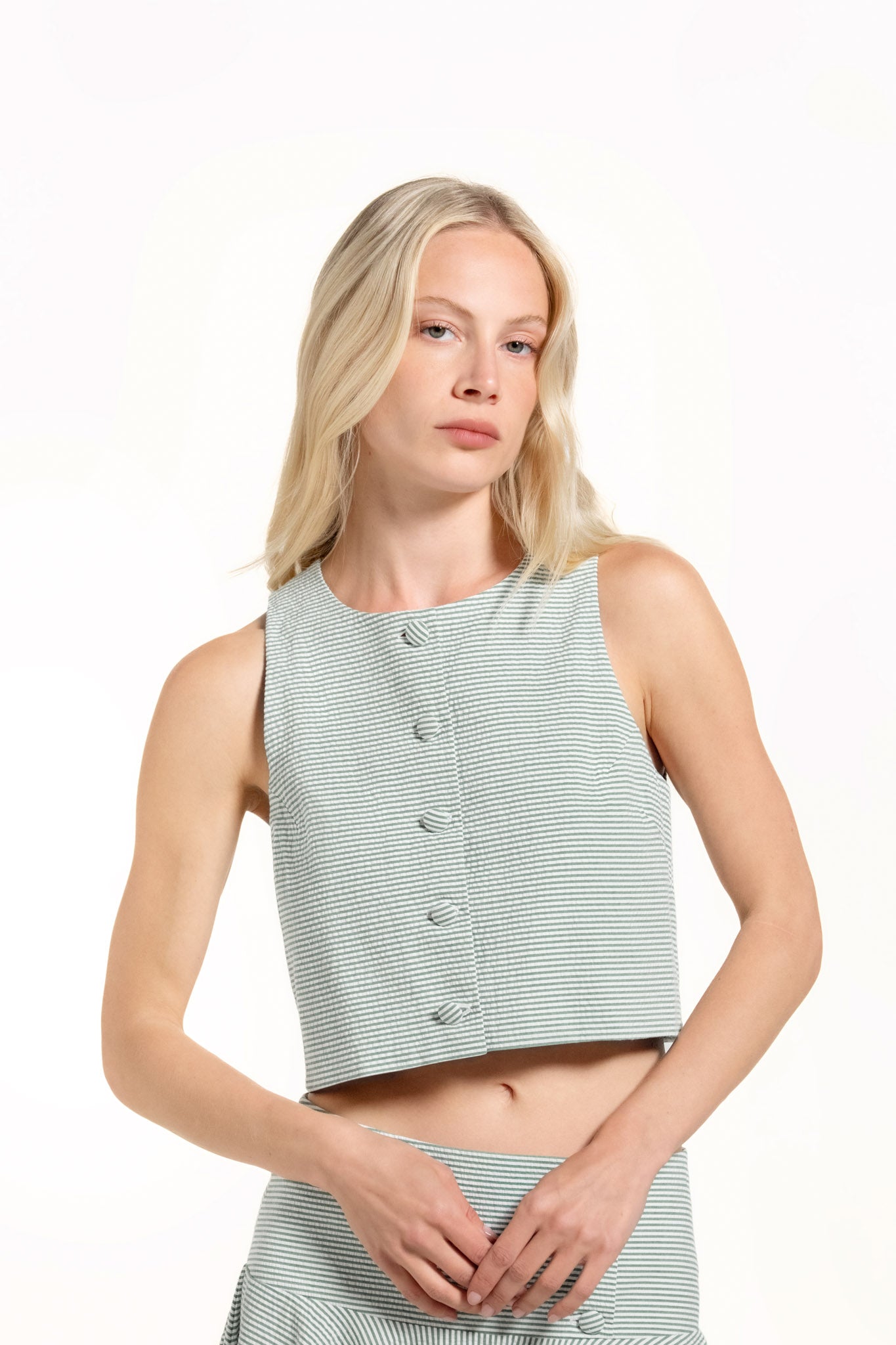 Dacha Top - Sage - Stripes