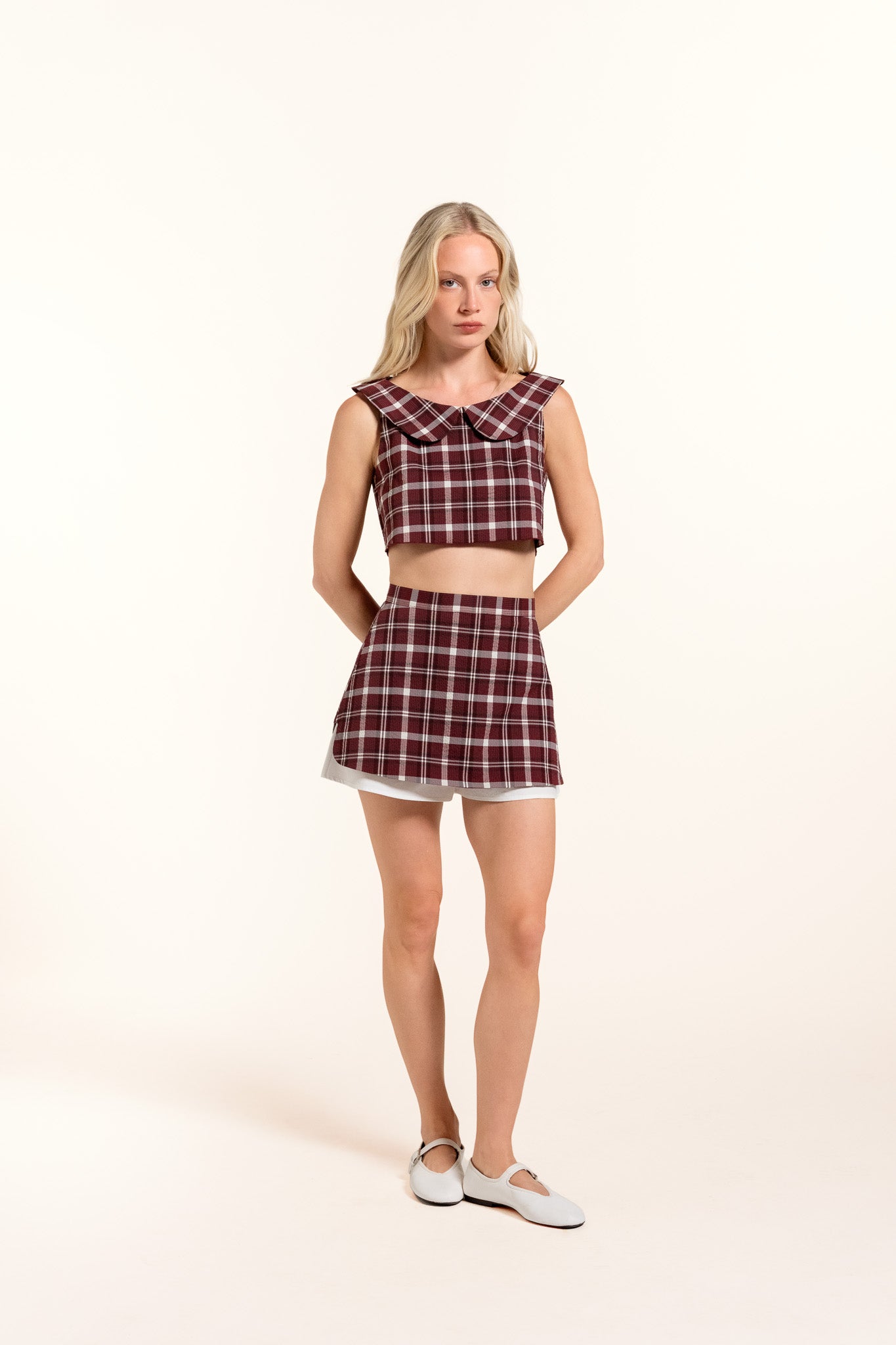 Romy Skort - Wine - Plaid