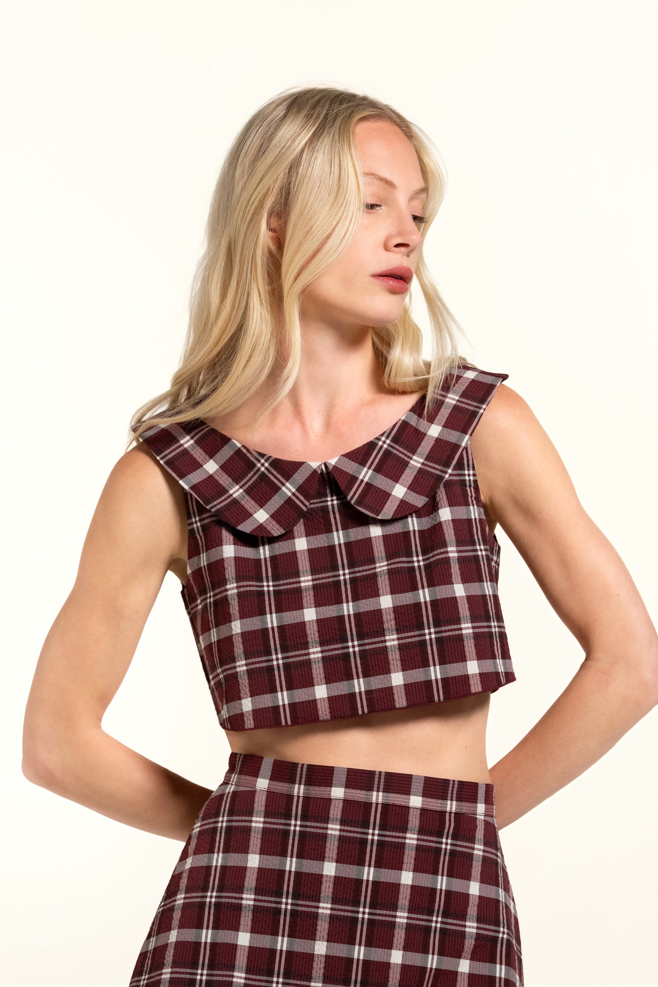 Gabriella Top - Wine - Plaid