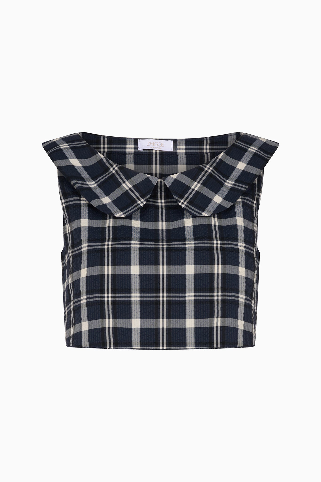 GABRIELLA top in navy plaid