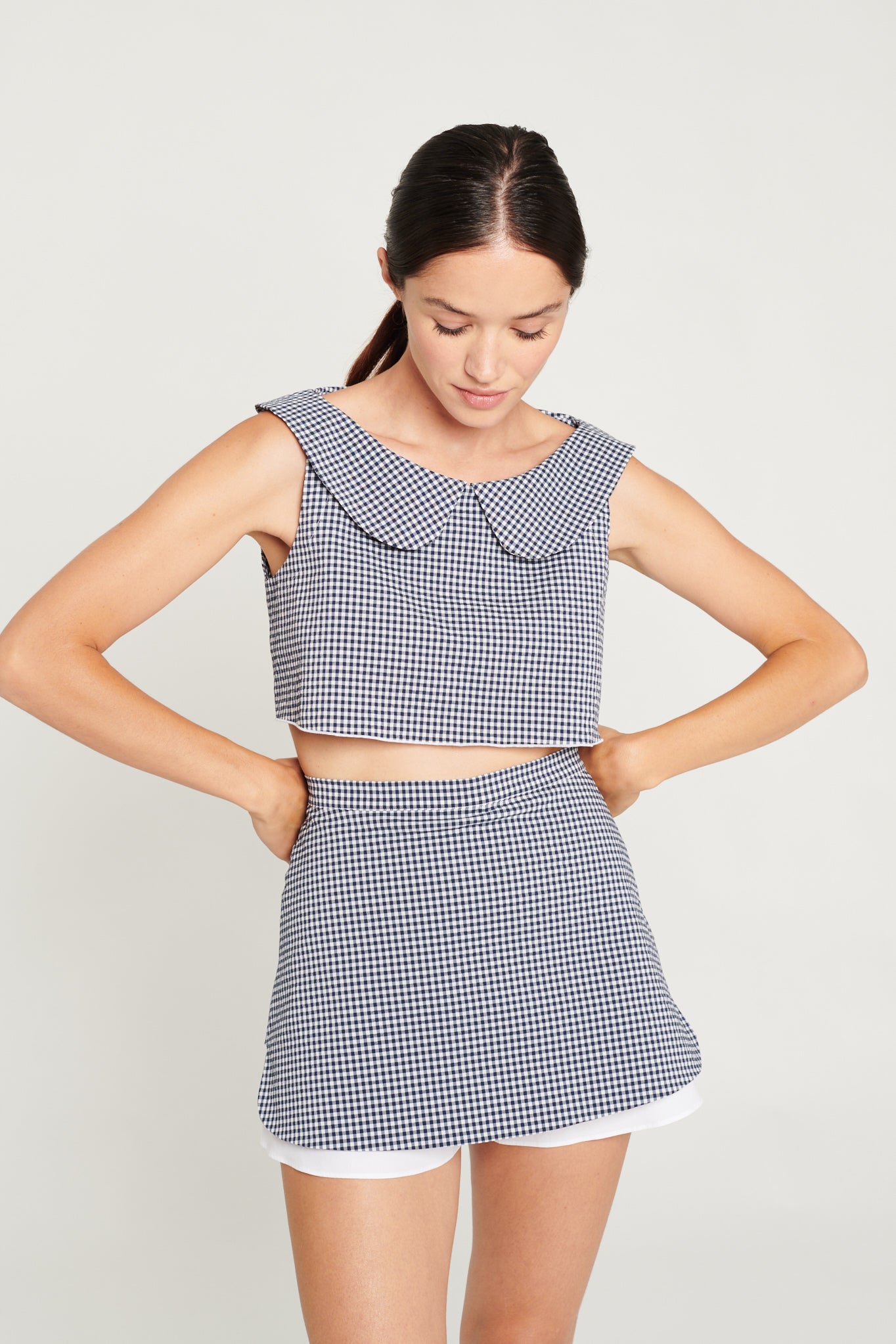 GABRIELLA top in navy gingham