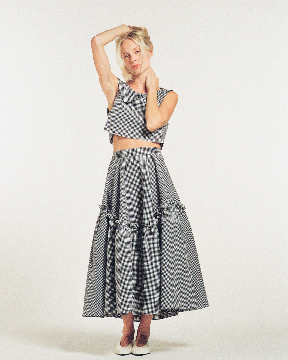Zhiggie Mathilde Skirt in navy gingham, film photograph