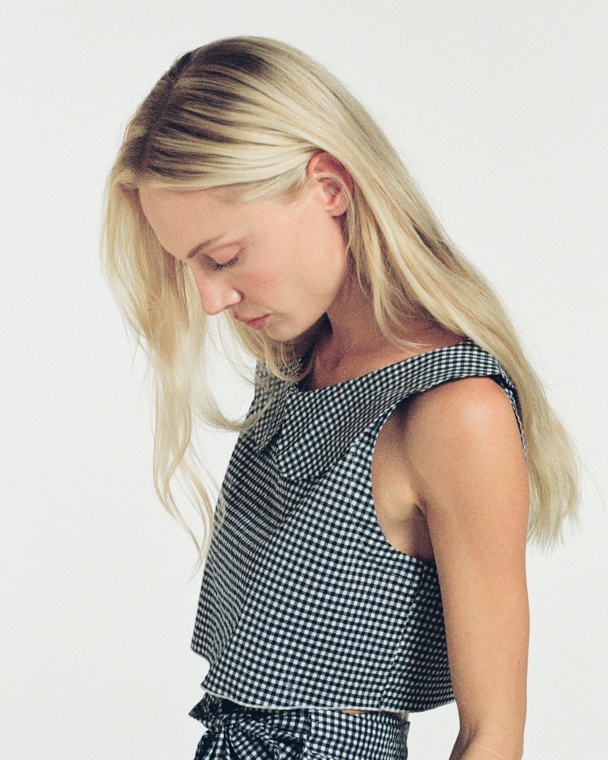 Zhiggie Gabriella Top in navy gingham, film photograph