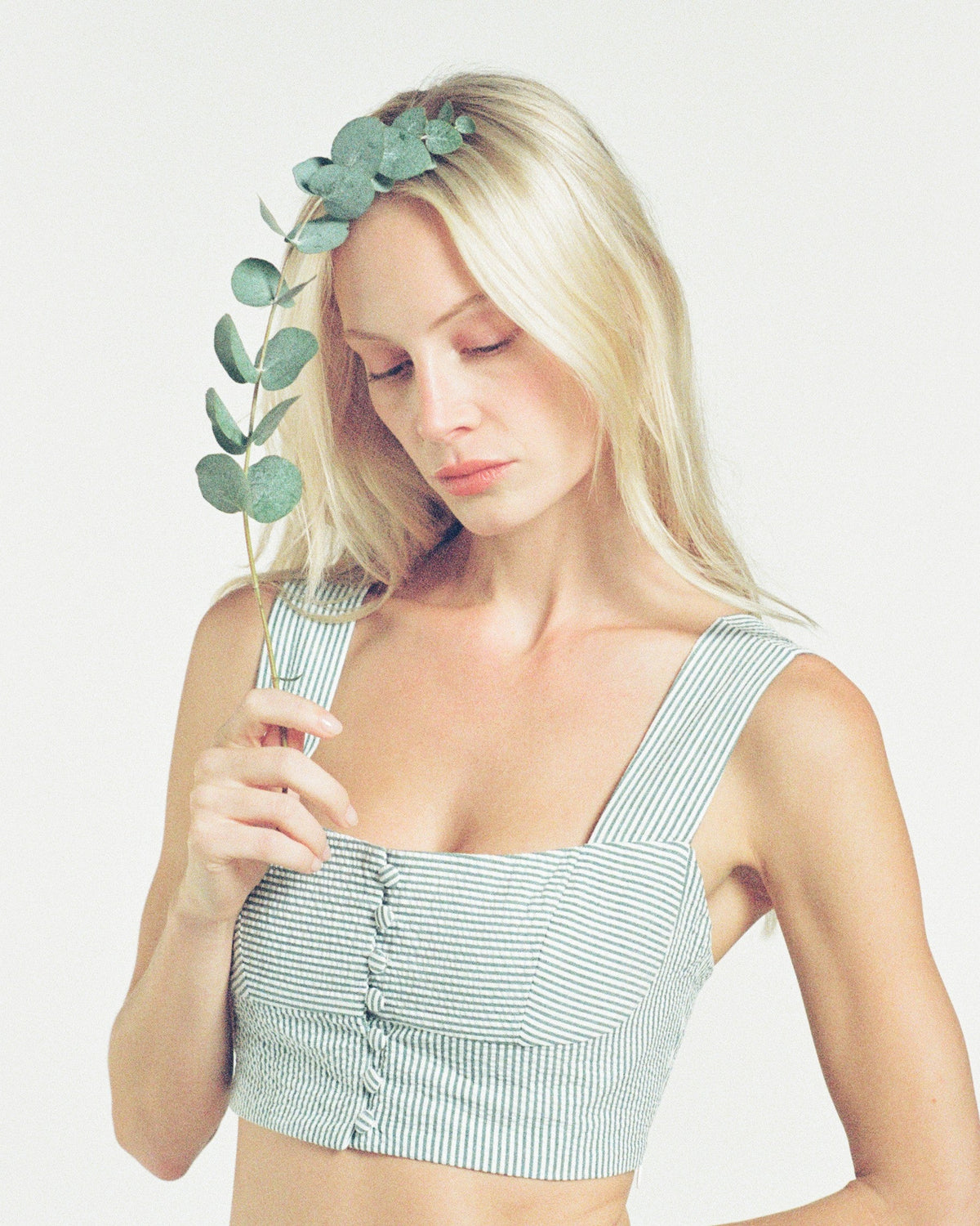 Zhiggie Acacia Top in sage stripes, film photograph