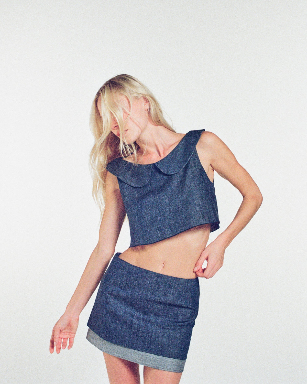 Zhiggie Gabriella Top in indigo denim, film photograph